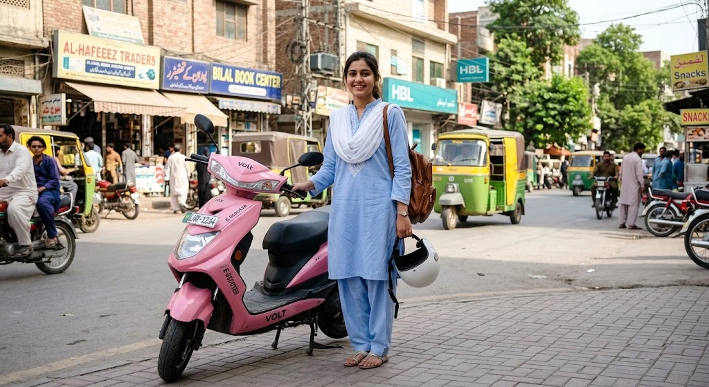 CM Punjab Scooty Scheme 2026 — female student with pink electric scooty in Punjab